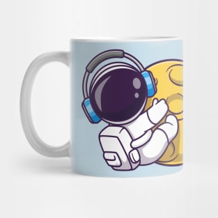 Cute Astronaut Hug Moon With Headphone Cartoon Mug